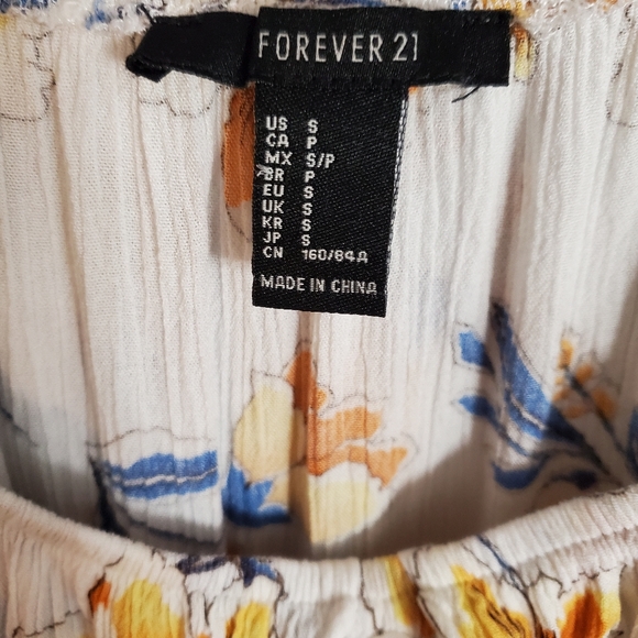 Forever 21 womens crop top small white floral straps elastic neckline - Picture 6 of 6